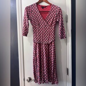 Boden Vibrant Red and Blue Long Sleeve Dress